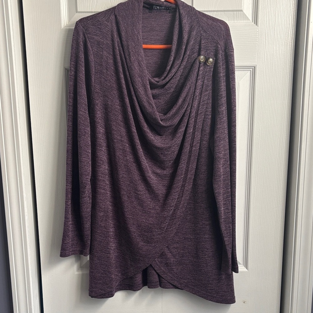 Purple Cowl Neck Sweater with Button Detail